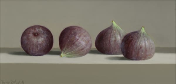 Tony de Wolf Four Figs in a Row Oil on board 6 x 12"