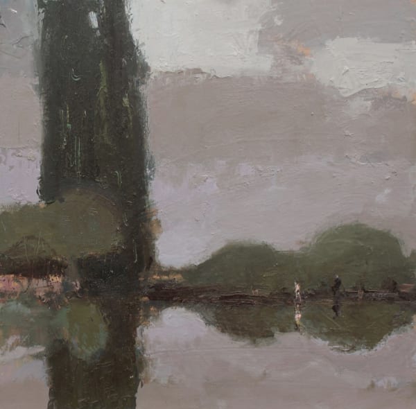 Robert E Wells NEAC RBA Flooded Fields Oil on board 12 x 12 "