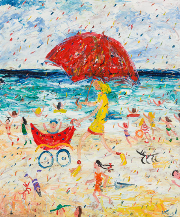 Simeon Stafford Running on the Beach, St Ives Oil on board 24 x 20 "