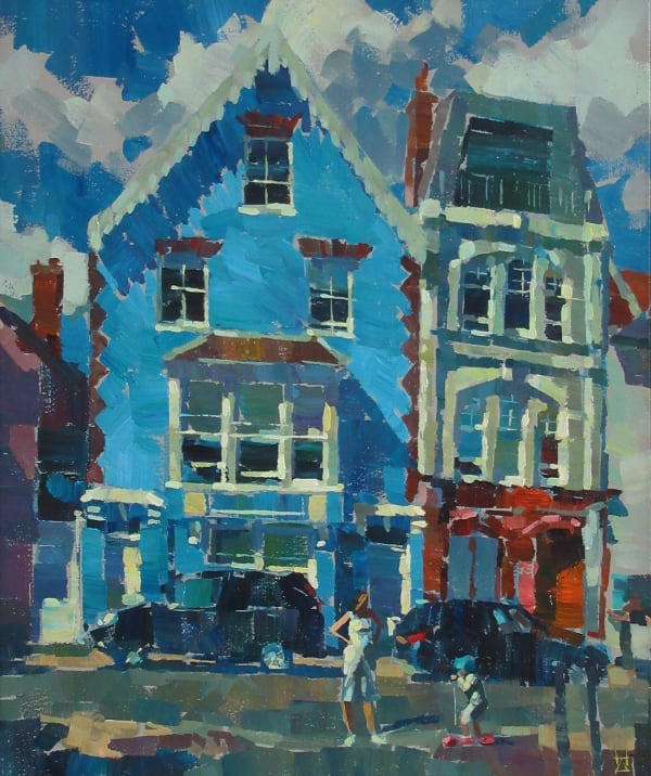 Hashim Akib Scooter Practice, Aldeburgh Acrylic on canvas 23 x 20 "