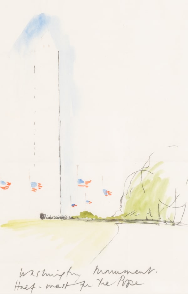 Sir Hugh Casson CH KCVO PPRA Washington Monument, Half Mast for the Pope Pen and watercolour 9 x 6 "
