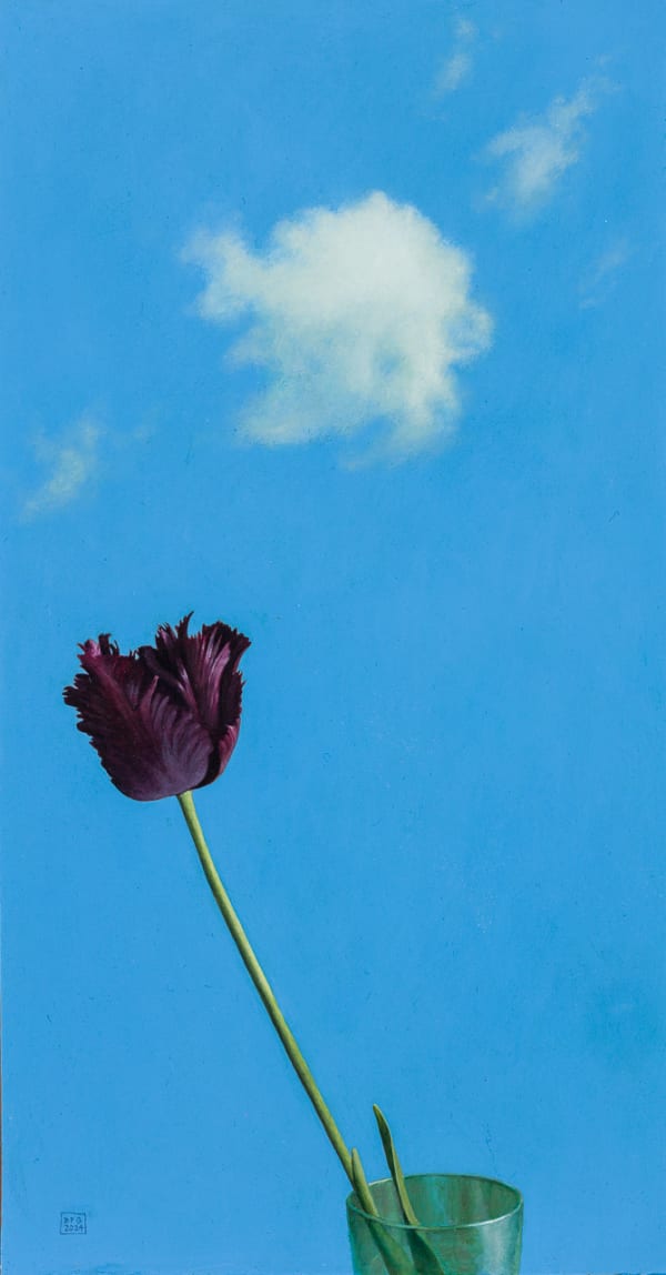 David Gleeson RI Tulip Sky Acrylic on board 16 x 8 "
