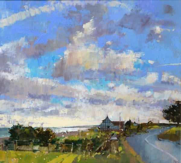 David Sawyer RBA Thorpeness. The Coast Road to Aldeburgh Oil on board 18 x 20 "