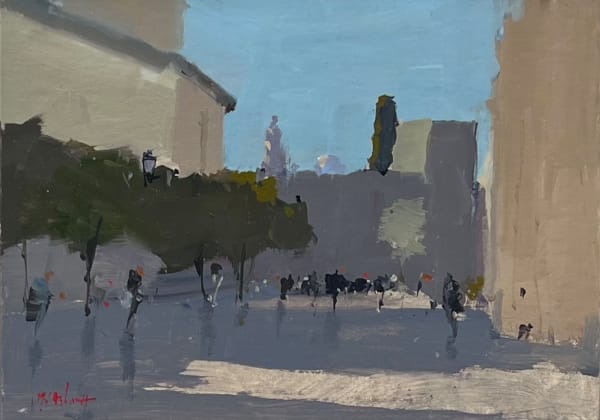 Michael Ashcroft ROI Warm Evenings, Cathedral Square, Seville Oil on board 6.5 x 9.5 "