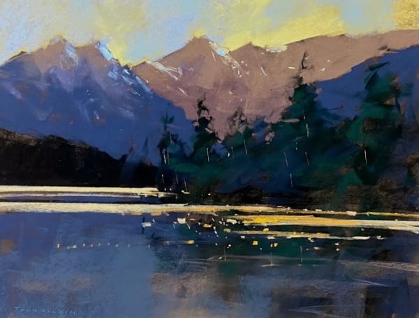 Tony Allain PS RSMA The Sun Kissed the Loch - Winter Glow pastel 20 x 26 "
