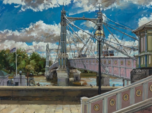 Nick Grove RSMA Albert Bridge from the Gardens Oil on canvas 18 x 24 "