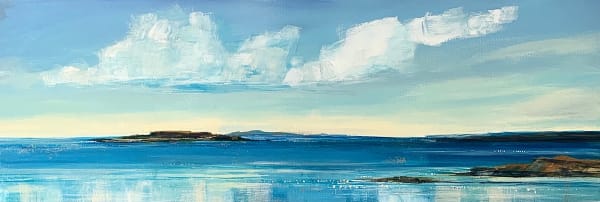 Sarah Carrington Clouds over the Treshnish Isles Mixed media and gold leaf 11 x 33 "
