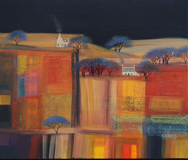 Erraid Gaskell Distant Crofts in Fields Oil on canvas 20 x 24 "