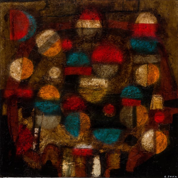 Ewan John Half Moon Half Sun Oil, Bitchumnen, Sand, Pigments, Shellacs on canvas 29.5 x 29.5 "