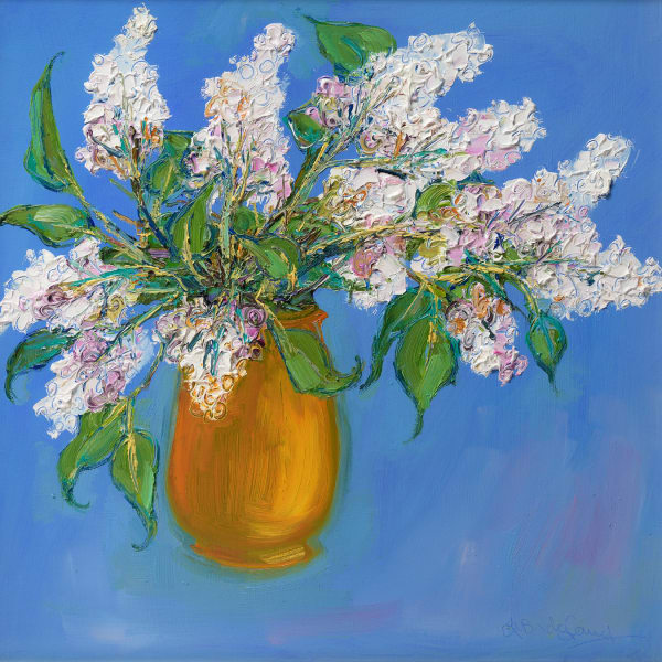 Judith Bridgland White Lilacs Oil on panel 20 x 20 "