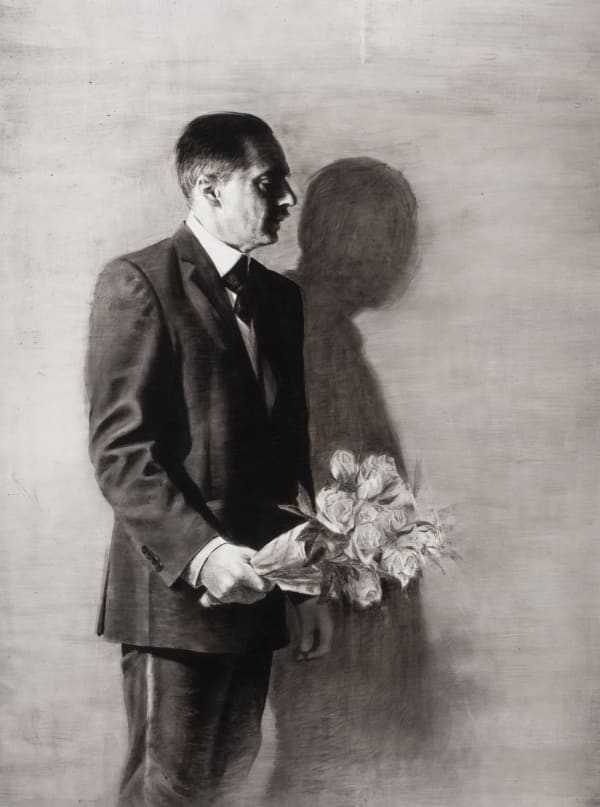 Graeme Wilcox Man with Flowers Ink and Charcoal 39.5 x 29.5 "