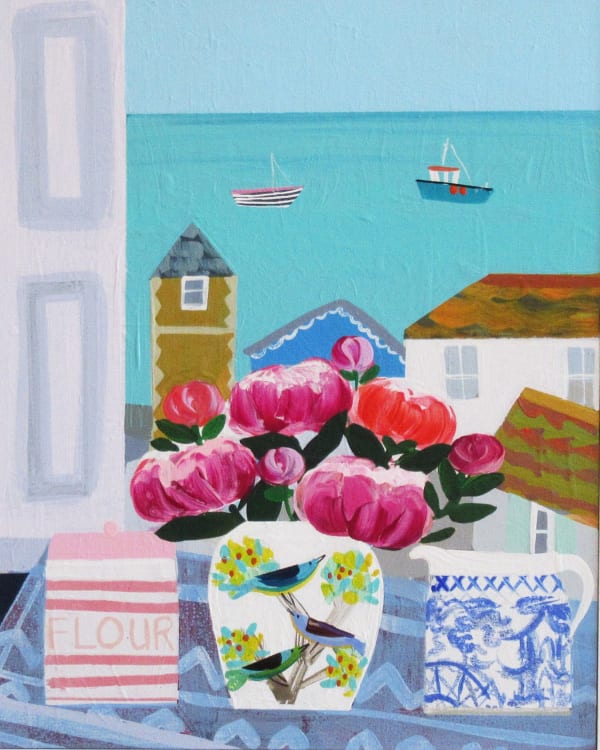 Emma Williams Peonies, Aldeburgh Acrylic on board 20 x 16 "