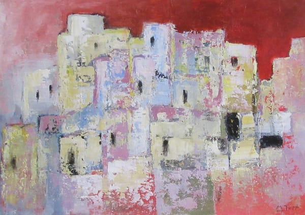 Mona Jupp Old Sicilian Town Mixed media 14 x 19 "