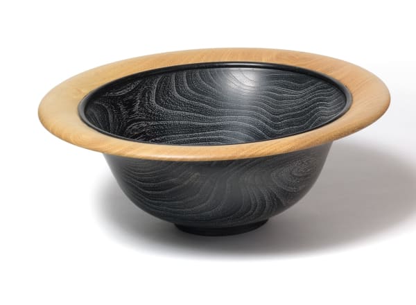 Richard Chapman 1181 Black Lacqured & Lime Waxed Robinia Bowl Wood 4.5 x 12 x 12 "