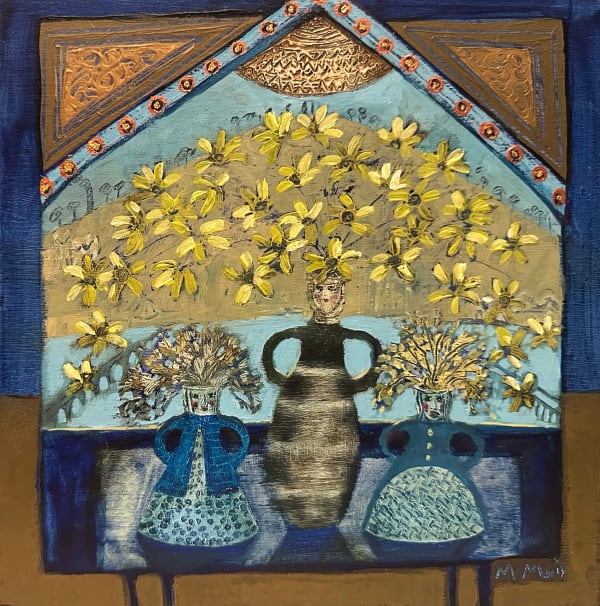 Morag Muir PAI RSW Moon Blossoms Acrylic on board 9 x 9 "