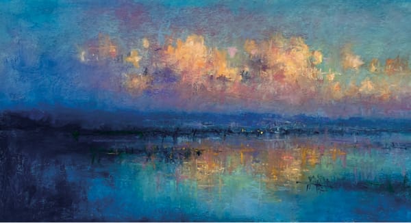 Norman Smith PS Coastal Dusk (Reflections at Dusk) Pastel on paper 12 x 22 "