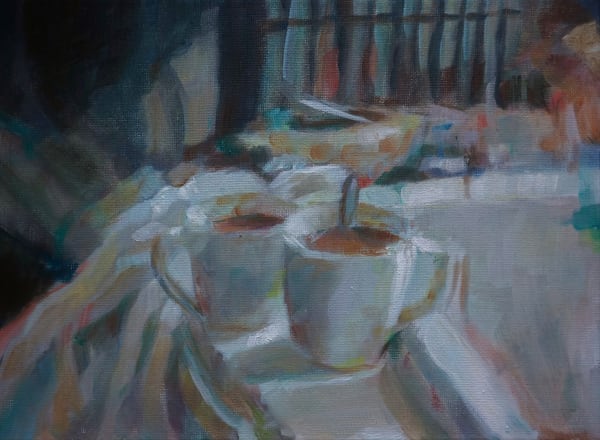 Ella Shepard Luke-warm love Oil on canvas 9 x 12 "