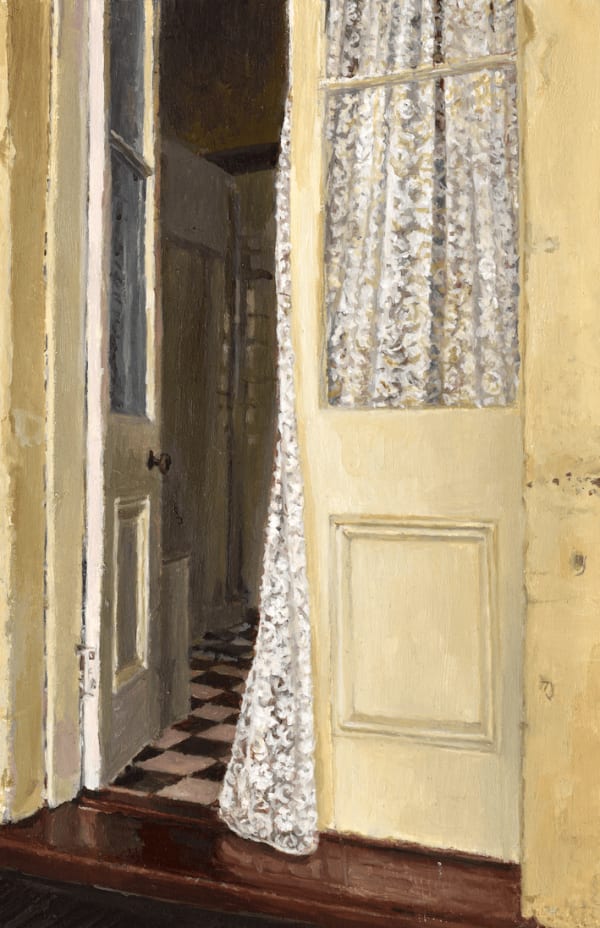 Sarah Spencer RAS VPNEAC Doorway and Curtain Oil on panel 7 x 5 "