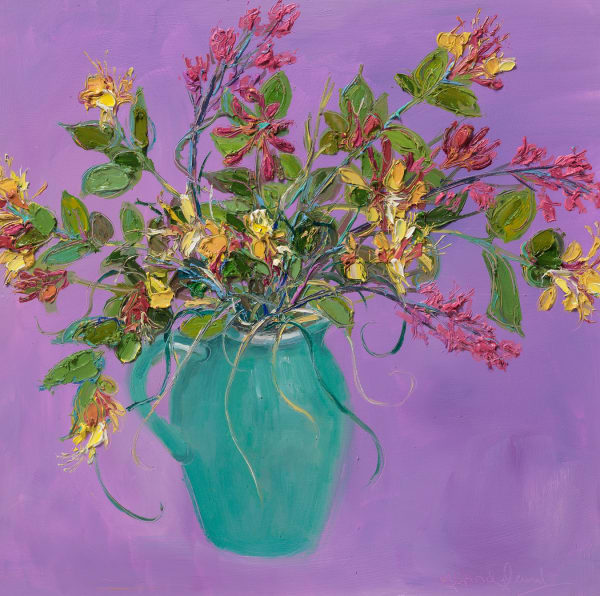 Judith Bridgland Honeysuckle and Saxifrage Oil on panel 20 x 20 "