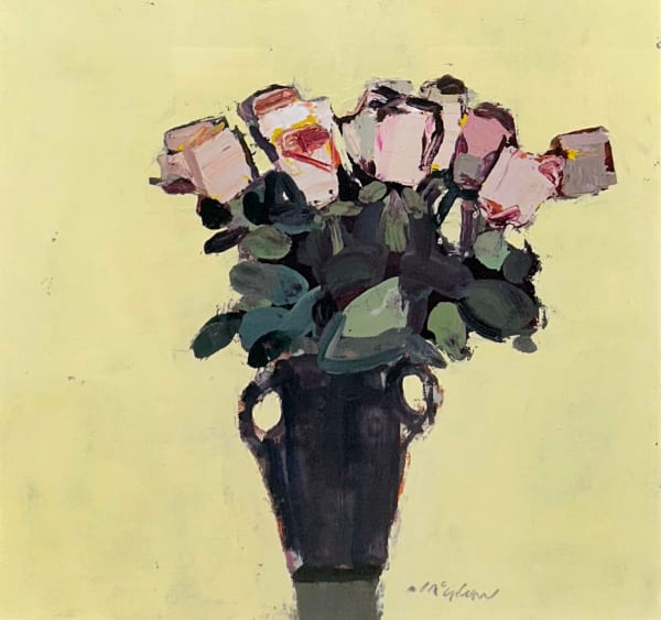 Mhairi McGregor RSW Pink Roses Oil on canvas 20 x 20 "