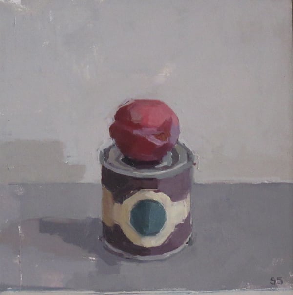 Sarah Spackman RBA ROI Hopper Head Apricot Oil on board 8 x 8 "