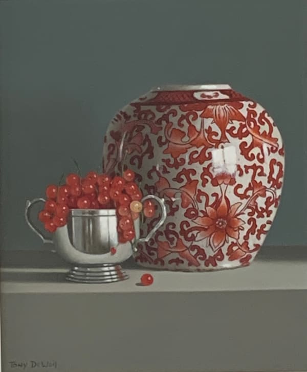 Tony de Wolf The Fallen Red Currant, 2021 Oil on board 12 x 10 "