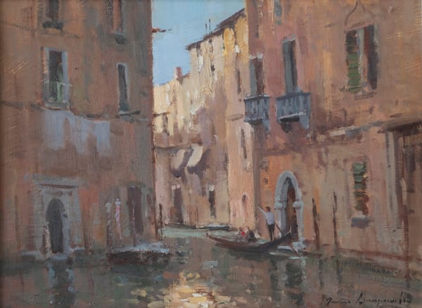 James Longueville RBSA PS A Back Canal Oil on board 12 x 16 "