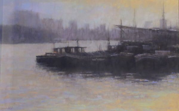 Simon Hodges VPPS Morning on the Thames Soft pastel 16 x 27 "