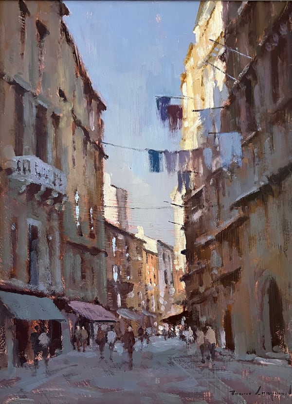 James Longueville RBSA PS A Street in Venice Oil on board 16 x 12"