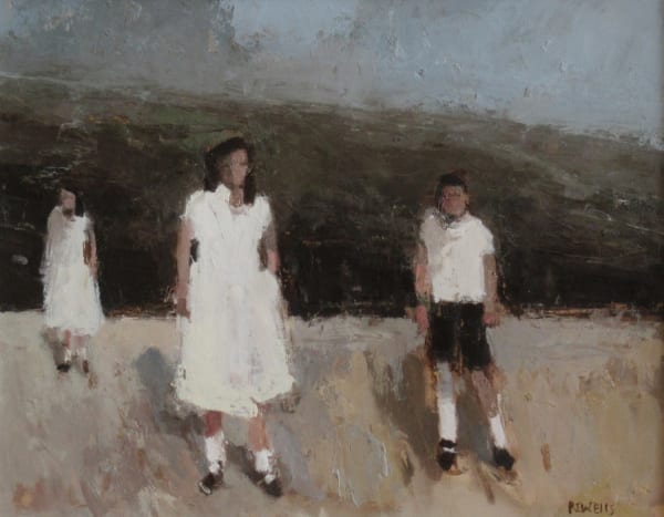 Robert E Wells NEAC RBA Siblings on the Beach, Filey Oil on panel 15.0 x 18.0 in ; 38.1 x 45.72 cm