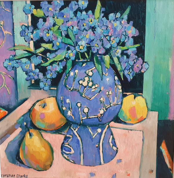 Terence Clarke Forget Me Nots Oil on linen 16 x 16 " 40.6 x 40.6 cm