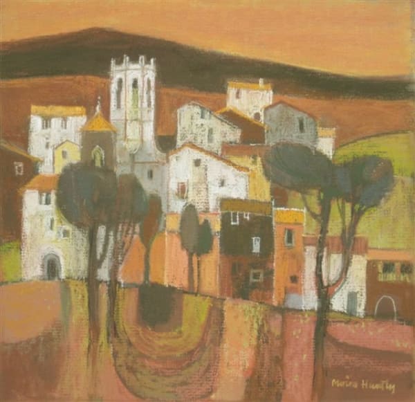 Moira Huntly RWA PPPS RI RSMA PGFRBA Village Catalonia Pastel on board 11 x 11 "