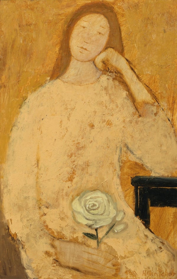 Helen Tabor Girl with a Rose Oil on board 18 x 11.5 "