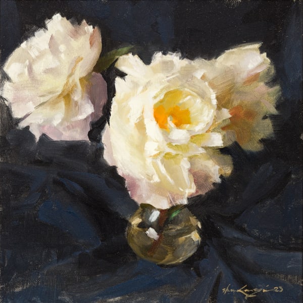 Lewis MacKenzie Peonies Oil on panel 10 x 10 "