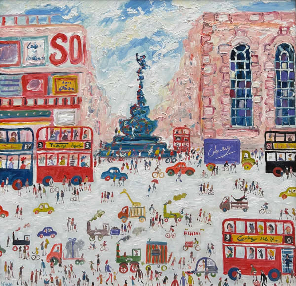 Simeon Stafford Piccadilly Oil on board 32 x 32 "