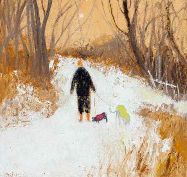 Helen Tabor Walking in the Snow Oil on board 17 x 18 "