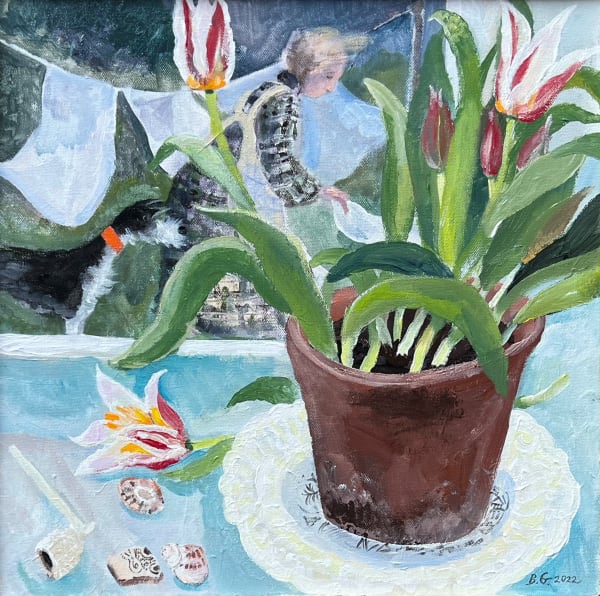 Brita Granström Spring Washing, 2022 Acrylic on canvas 16 x 16 "