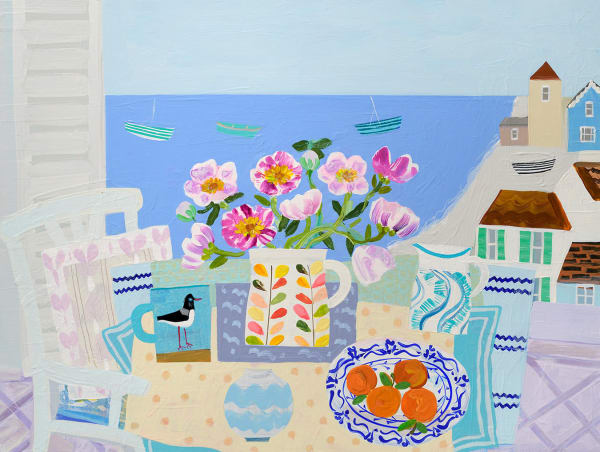 Emma Williams Japanese Anemones in Kiely Jug, 2022 Acrylic on wooden panel 24 x 31 "