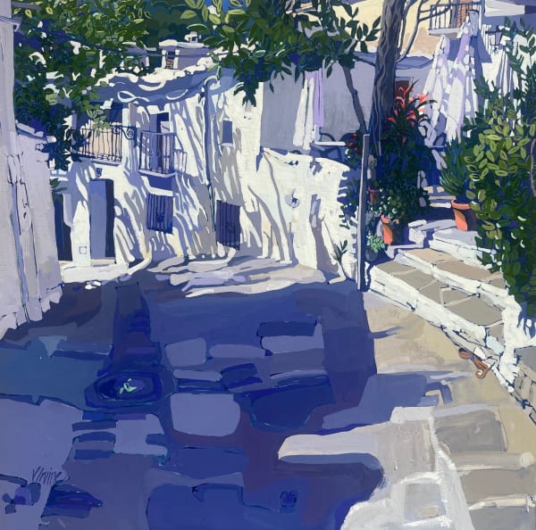 Jennifer Irvine RGI RSW Capileira, White Village, Spain Gouache and watercolour 32 x 32 "