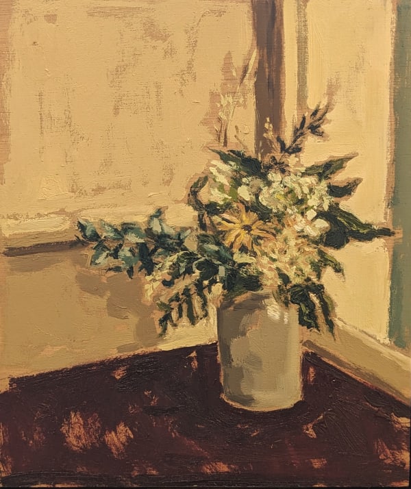 Caroline Ann Mordue Lannan Bakery, Interior Window Oil on wood panel 8 x 10 "