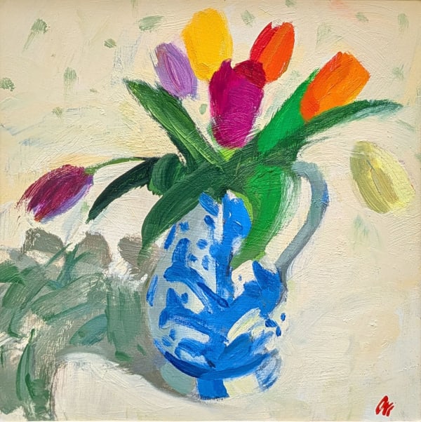Jacqueline Orr RSW RGI PAI Tulips Oil on board 10 x 10 "