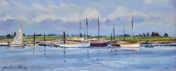 Andrew King ROI EAGMA IEA, Yachts at Anchor, Suffolk