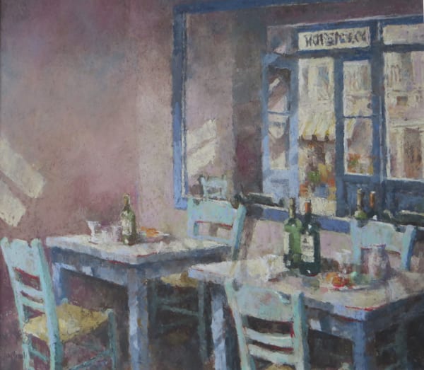 June Arnold PS SWaC Greek Kafeneon Pastel 14 x 15 "