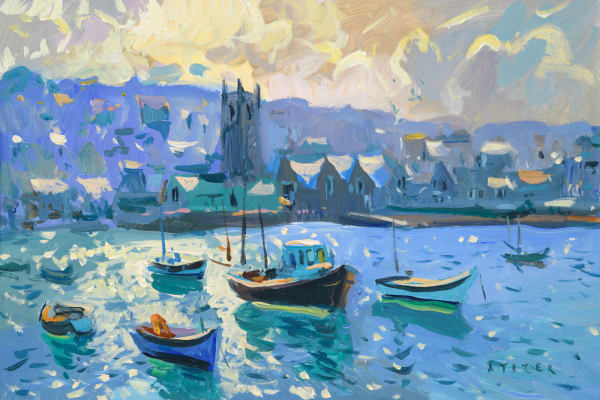 Andrew Tozer Evening Light St Ives, 2021 Acrylic on board 12 x 18 "