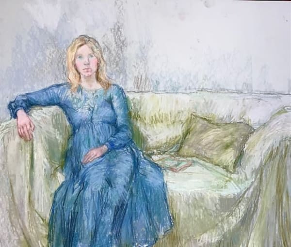 Glenys Ambrus PS ARCA Felicity in her Blue Dress Pastel 28 x 28 "