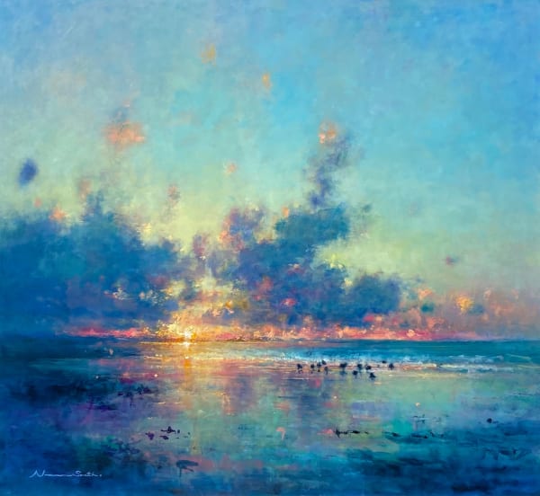 Norman Smith PS Waders in the Tideline Oil on board 24 x 26 "