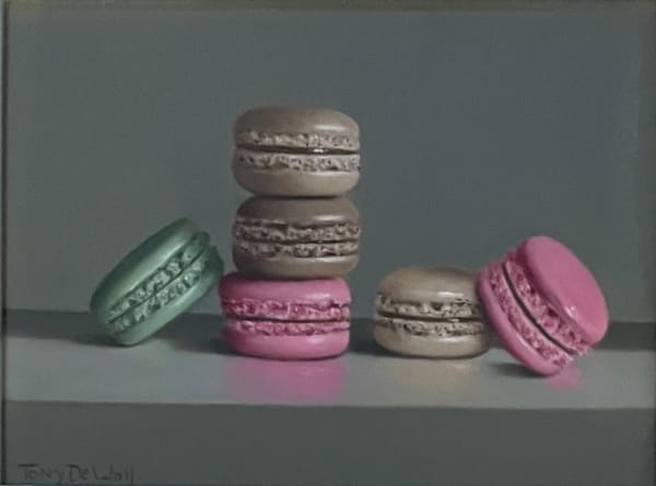 Tony de Wolf Stacked Macaroons oil on panel 6 x 8 "