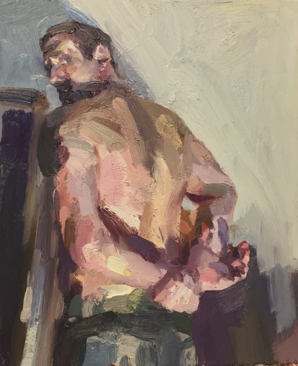Tim Benson, Self portrait, hands behind back, 2018