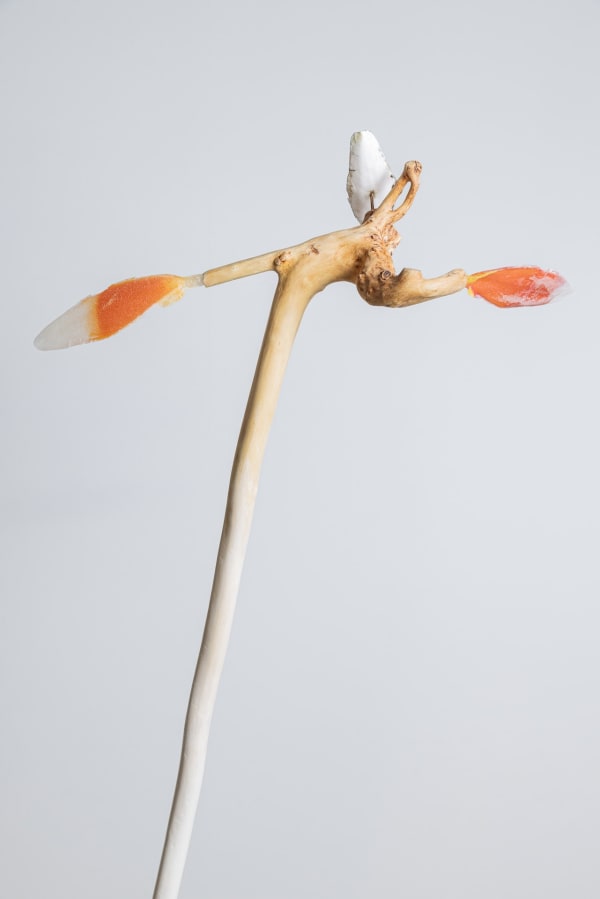 Minouk Lim An east wind, 2022 Wood cane, cuttlebone, urethane resin, paint, metal plate 77.56 x 23.62 x 12.6 inches 197 x 60 x 32 cm