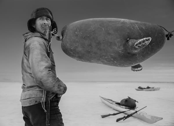 Ragnar Axelsson Ole Neylsen on the sea Ice, Ingelfield Fjord, Thule, 1987